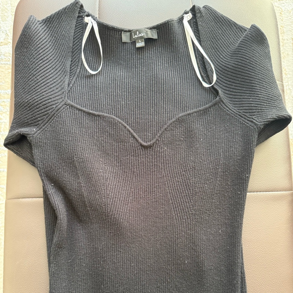 Lulus Fall Feelings Black Ribbed Bodycon Midi Dress - Picture 2 of 2